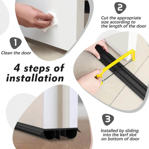 Installation steps for 4 Pack Bottom Door Seal Exterior Plastic PVC 1 3/4" x 36" for Vinyl Concealed Kerf/Channel Fit Under Door Seal Strip for Weather Stripping Draft Stopper(Black)