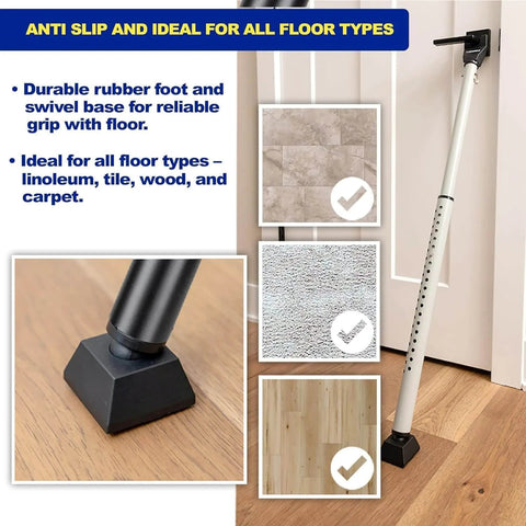 Door Security Bar - Adjustable Brinks Door Security Bar for Travel in black showing non-slip base suitable for multiple floor types.