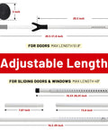 Adjustable length details of Door Stoppers Security Bar 2 Pack - Heavy Duty Door Jammer - Sliding Door Lock Bar for doors and windows.