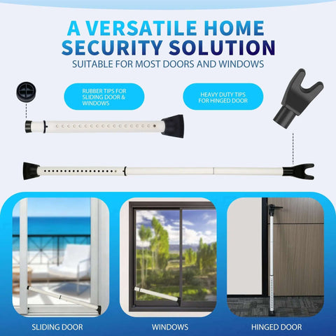 2 In 1 Door Security Bar And Sliding Door Lock Bar Heavy Duty Adjustable Jammer For Apartment Home White 1 Pack