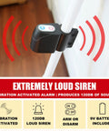 Door Security Bar With Alarm For Enhanced Home Safety 120 dB Loud Alarm close-up of vibration-activated siren on bar