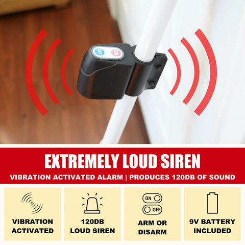 Door Security Bar With Alarm For Enhanced Home Safety 120 dB Loud Alarm close-up of vibration-activated siren on bar