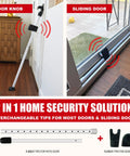 Door Security Bar With Alarm For Enhanced Home Safety 120 dB Loud Alarm 2 In 1 Door Stopper And Sliding Door Jammer Prevent Break Ins With Vibration Sensor And Easy To Install Heavy Duty Construction For Peace Of Mind placed on door and sliding door