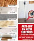 2 In 1 Door Security Bar And Sliding Patio Bar With Interchangeable Caps on various floor types, illustrating anti-slip feature.