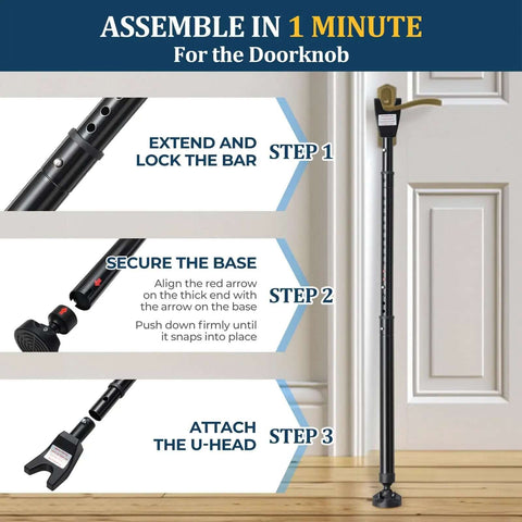 Three In One Door Security Bar For Doors Windows And Sliding Patios Beefy Heavy Duty Metal Rod With Two Point Eight Inch Non Slip Base 16 To 41.7 Inch Adjustable Barricade For Home Apartments And Renters setup instructions