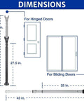 Dimensions of Door Security Bar - Adjustable Brinks Door Security Bar for Travel, School, Dorm and Home - Black - Fits 25 to 43 inches