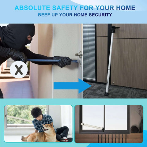 Visual showing 2 In 1 Door Security Bar And Sliding Door Lock Bar Heavy Duty Adjustable Jammer For Apartment Home White 1 Pack, installed