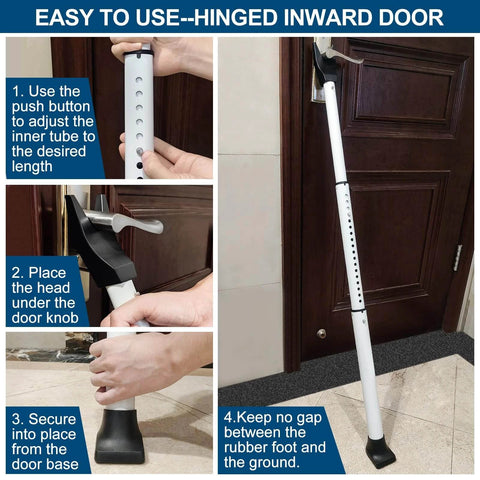 Door Security Bar, Door Stoppers Security bar, heavy duty door lock security door jammer installation on inward hinged door