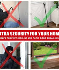 Graphic showing the 2 In 1 Door Security Bar And Sliding Patio Bar with success in securing doors, highlighting its dual purpose for home use.