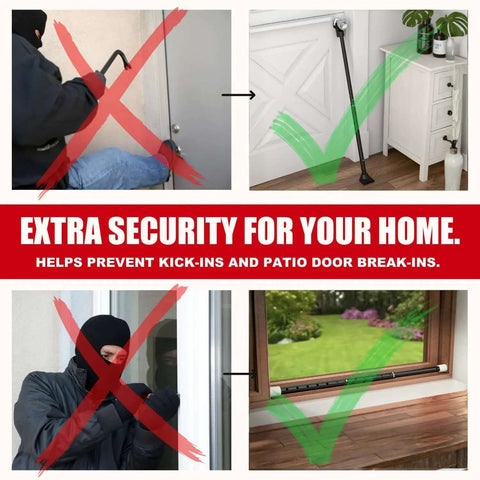 Graphic showing the 2 In 1 Door Security Bar And Sliding Patio Bar with success in securing doors, highlighting its dual purpose for home use.