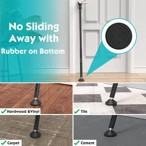 Adjustable Sliding Door Security Bar 19 To 52 Inches 3 In 1 Door Stopper Barricade Jammer For Door Knob And Floor Contact Fits Patio Doors Sliding Glass Doors Windows Indoor Use Only shown on various surfaces