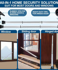 Door Security Bar, Door Stoppers Security bar,Heavy Duty Door Lock Security Door Jammer Door Stopper for Apartment, Hotel Room, 2 Pack shown in window, sliding, and hinged door setups.