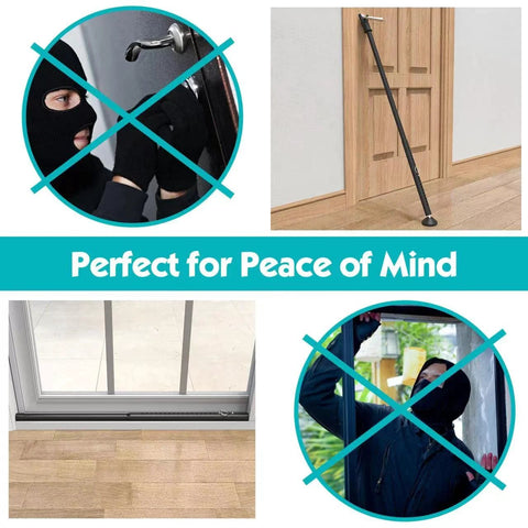 Adjustable Sliding Door Security Bar 19 To 52 Inches 3 In 1 Door Stopper Barricade Jammer for knob and floor contact installed on door and window