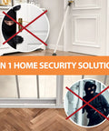 Door Security Bar And Sliding Patio Door Lock Jammer For Patio Doors Windows And Apartments Removable White Security Bar 2 Pack For Home Hotel Room And Travel Adds Extra Protection And Time To Respond installed on door and sliding door with anti-intruder symbols.