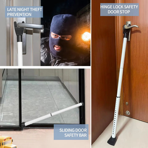 Multi Functional Door Security Bar And Sliding Window Bar with adjustable heavy duty stoppers jammer in use.