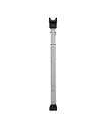 Adjustable Door Security Bar With Vibration Detecting Alarm And 115 Decibel Siren That Emits Up To 1100 Feet For Hinged And Sliding Doors Rubberized Foot For Strong Grip Collapsible Design For Easy Storage And Indoor Use Only in silver color, standing upright.