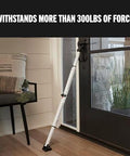Sliding Door Stopper And Dual Function Security Bar For Hinged And Sliding Doors, Adjustable From Twenty Five And A Half Inches To Forty Three And A Half Inches, Indoor Use, Folding Design For Compact Storage And Travel, White installed on door