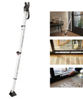 Sliding Door Stopper And Dual Function Security Bar For Hinged And Sliding Doors, Adjustable From Twenty Five And A Half Inches To Forty Three And A Half Inches, Indoor Use, Folding Design For Compact Storage And Travel, White, shown installed on door
