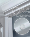 Door Silencer Strike Plate With Adhesive Bump Stops For Loud Doors No Drills Required Easy No Tools Install Flexible Noise Eliminating Solution That Stops Slamming Noises White Finish close-up view