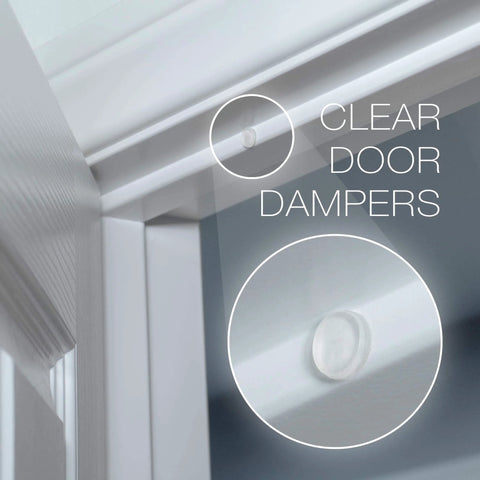 Door Silencer Strike Plate With Adhesive Bump Stops For Loud Doors No Drills Required Easy No Tools Install Flexible Noise Eliminating Solution That Stops Slamming Noises White Finish close-up view