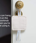 3 Pack Door Silencers And Stoppers With Adjustable Elastic Straps, Soft Cotton Cushioned Pad on doorknob, linen finish