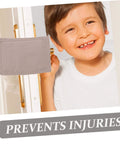 Soft door silencers and closers with elastic straps cushion every slam shown on door, preventing injuries for children.