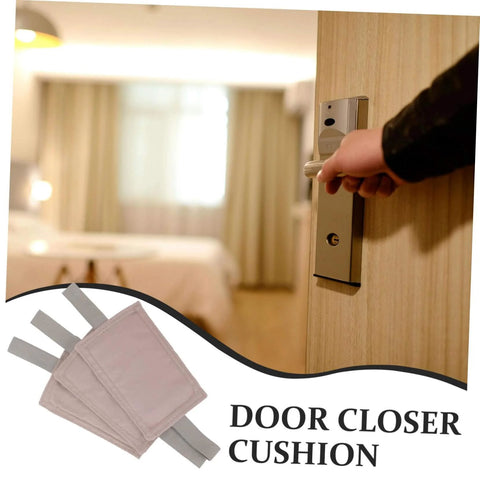 Premium Three Piece Door Silencer Cushion Set With Elastic Straps Anti Slam Door Stopper For Home Use displayed on door handle.