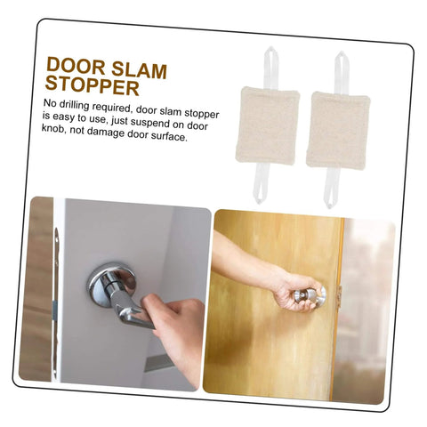 3-pack beige door silencers installed on door handles for quiet closures, tool-free to protect fingers and reduce noise without drilling.