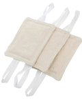 Three Piece Door Silencers No Drill Easy Install Cushions For Noise Reduction, beige fabric with white straps, uninstalled view