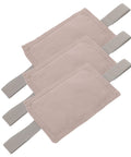 Premium Three Piece Door Silencer Cushion Set With Elastic Straps Anti Slam Door Stopper For Home Use, beige with grey straps.