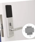 Effortless, tool free door silencer set that cushions slams, reduces noise, and protects wood doors. No drilling required, shown on handle.