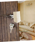 Close-up of door with beige latch cover from Three Piece Door Silencers Set Heavy Duty Slam Stoppers Easy Install Latch Covers for Nursery No Drill Noise Reduction and Quiet Spaces in Homes and Schools.