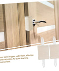 Silence noisy doors with this 3-pack of no drill door silencers installed on wooden interior door handle, beige cushion pads.