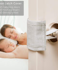 Door Silencer Pad Set For Baby Safety And Peaceful Nights No More Door Slams Cushioned Latch Cover installed on bedroom door