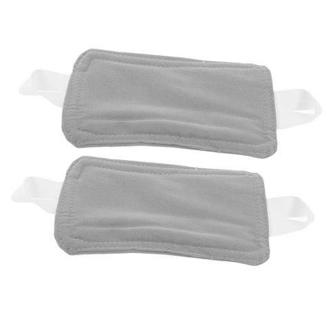 Two gray soft door stopper pads with elastic bands for quiet and practical door silencers ensure near silent door use with no drilling.