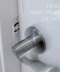 Door Silencer Strike Plate With Adhesive Bump Stops For Loud Doors No Drills Required Easy No Tools Install Flexible Noise Eliminating Solution That Stops Slamming Noises White Finish installed on a door