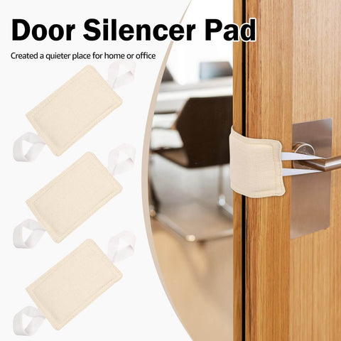 Soft door silencers reduce slams and noise for nurseries, featuring a durable double-layer polyester design shown on a wooden door.