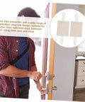 Three door slam stoppers provide quiet, damage-free openings with tool-free installation shown beside closed interior door.
