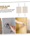 Three Piece Door Silencers Set Heavy Duty Slam Stoppers Easy Install Latch Covers for Nursery No Drill Noise Reduction and Quiet Spaces in Homes and Schools, shown in use on a door handle and hanging beige pads with straps.