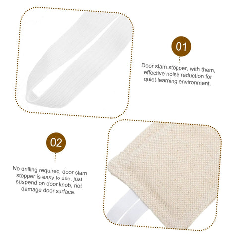 "Nine Piece Door Slam Stopper No Drill Silencers For Doors Heavy Duty Closers Easy Tool Free Installation Quiet Door Noise Reduction For Home And Office Use Pack Of 9" showing fabric material and no-drill clip design.