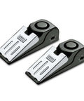 Pack of 2 black Door Stop Alarm with 120DB Siren for home and travel, angled view, battery operated with 0.6-1.2 inch door clearance.