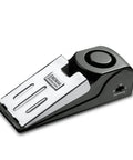 Black door stop alarm with 120DB siren for home and travel, showing top view with sensitivity settings and labeled ENDMAK