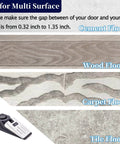 Door Stop Alarm, Door Stopper with 120DB Security Alarm showing compatibility with cement, wood, carpet, and tile floors.