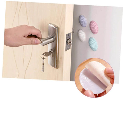 4 Piece Wall Stick Crash Pad Door Slam Silencer Adhesive Door Stopper Safety Pad With Thick Cushions, High Adhesive Backing shown on door