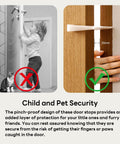 Versatile 2 in 1 door stop that acts as a wedge and pinch guard, installed on wooden door preventing finger injuries