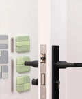 Door Stop Wall Protector Set Of 6 With 0.4 Inch Square Soft Rubber Bumpers Thickened Adhesive installed on door and wall