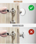 Comparison of a door handle preventing wall damage with and without 8 Pack 2 Inch Door Stoppers For Walls, Clear Rubber Door Handle Bumpers.