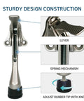 Detailed view of One Touch Kickdown Door Stopper, showcasing lever, spring mechanism, and height-adjustable rubber tips by HASHI.