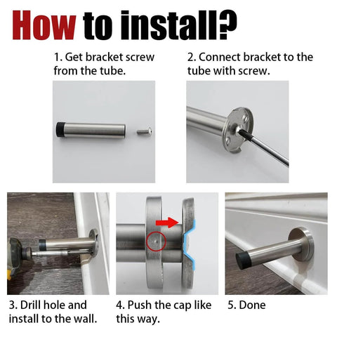 Installation guide for Door Stopper Black, 304 Stainless Steel Thicken 1mm Sound Dampening Door Stop Bumper Wall Protector 2 Pack