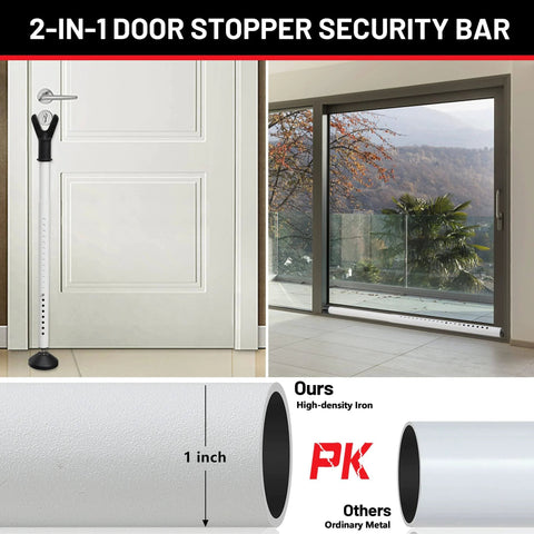 Door Stoppers Security Bar 2 Pack - Heavy Duty Door Jammer - Adjustable Sliding Door Lock Bar for Home and Window Security